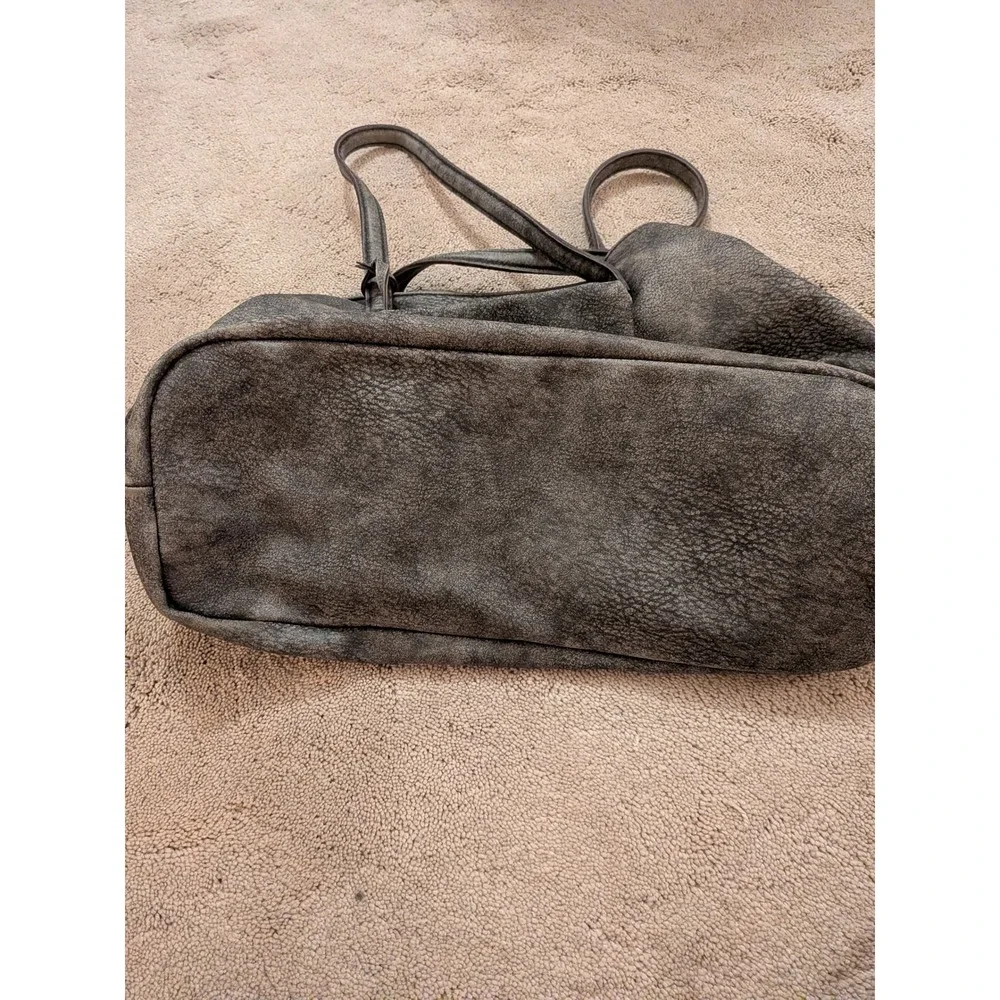 Free People Distressed Charcoal Grey Vegan Leather Tote Bag with Pouch Slouchy